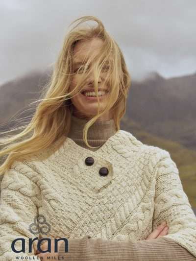 Ladies Aran Poncho With Buttons
