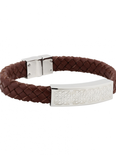 Gents Steel Brown Leather Bracelet