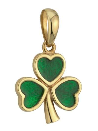 14k Gold Green Enamel Shamrock Charm