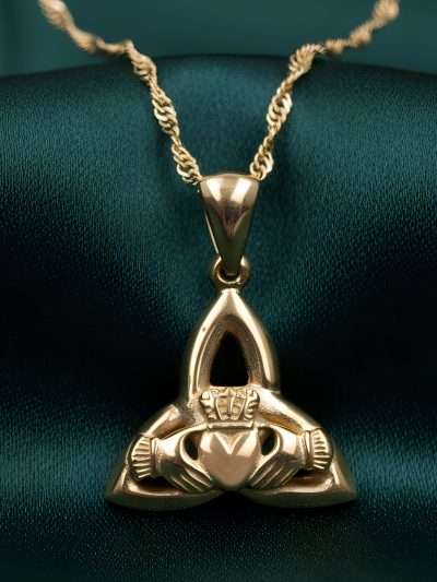 Stunning Trinity Knot Claddagh Pendant in 14K Gold