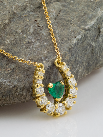 18K Gold Heart Emerald Diamond Horseshoe Necklace - Exclusive to Moriarty's Irish Gifts