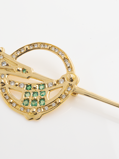 14k Gold Diamond & Emerald Tara Brooch