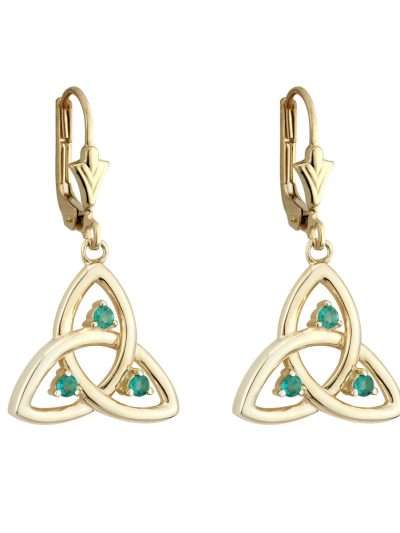 14K Gold Emerald Trinity Knot Earrings