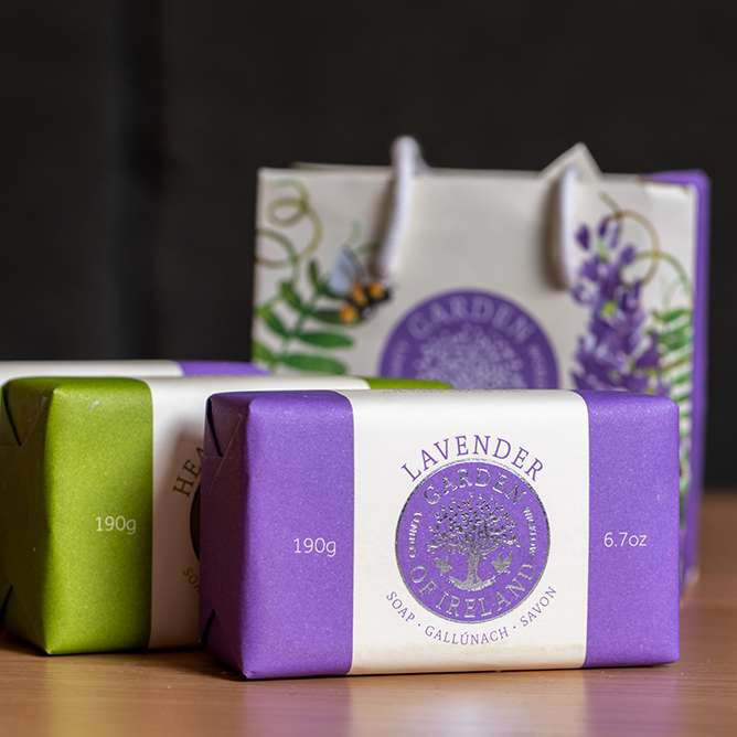 Handcrafted soaps by Garden of Ireland with nature-inspired scents and designs.
