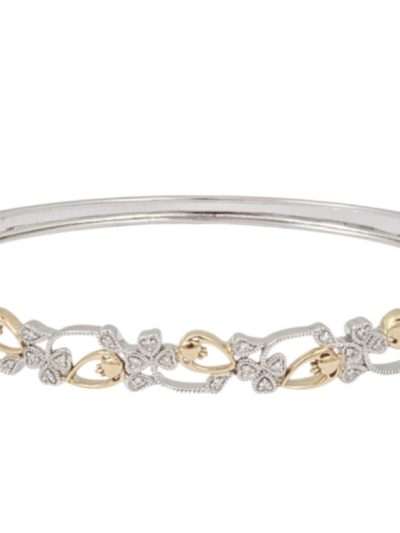 14K White & Yellow Gold Claddagh & Shamrock Bracelet with traditional Irish shamrock design.