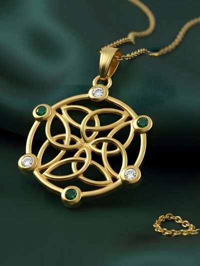 14k gold Celtic pendant featuring an intricate knot design.