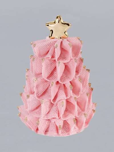 Irish Dresden pink Christmas Tree in fine porcelain lace with handpainted 9 ct gold star